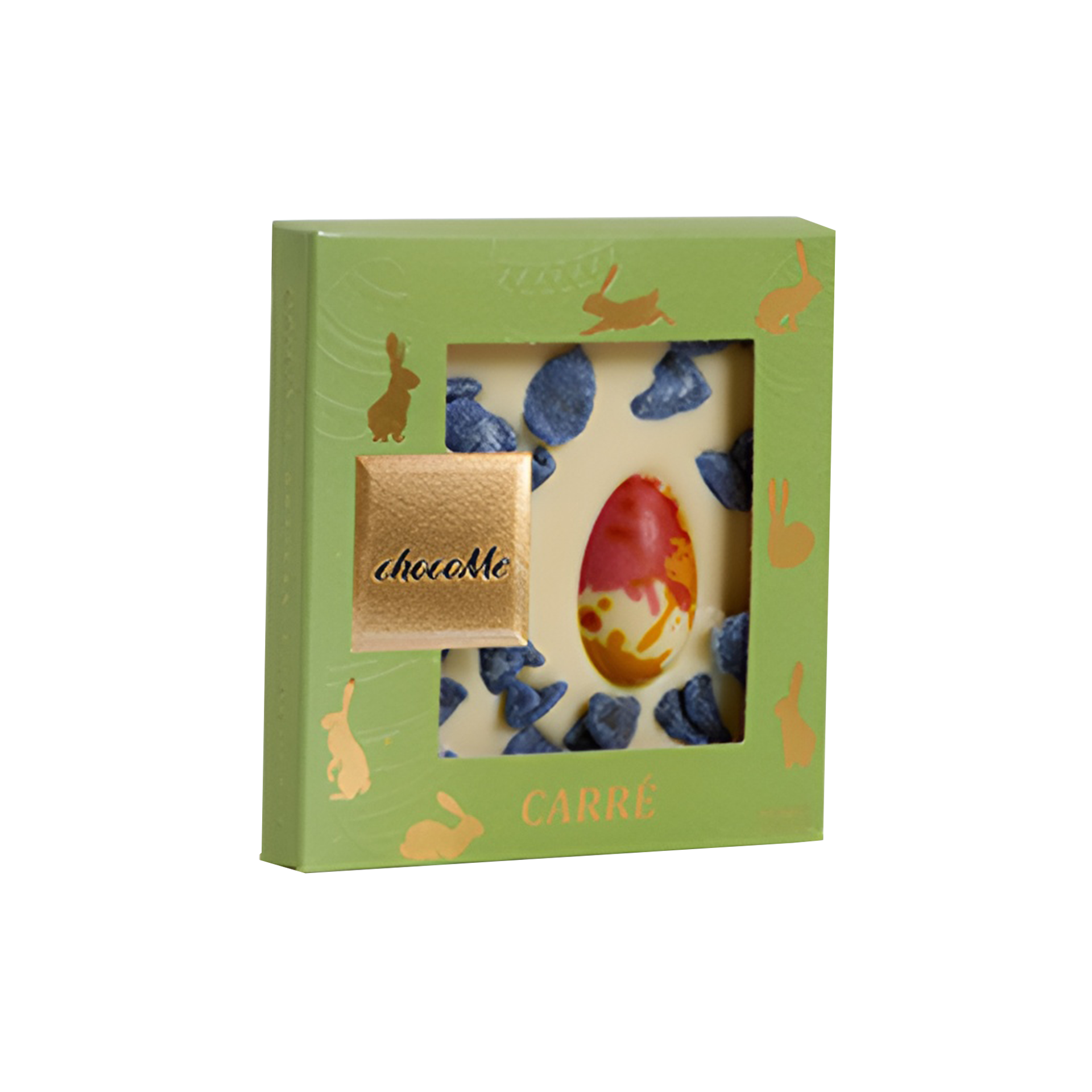 Tafelschokolade Carré 50g | Weiße Schokolade mit kandierten Veilchen und buntem Schokoladenei