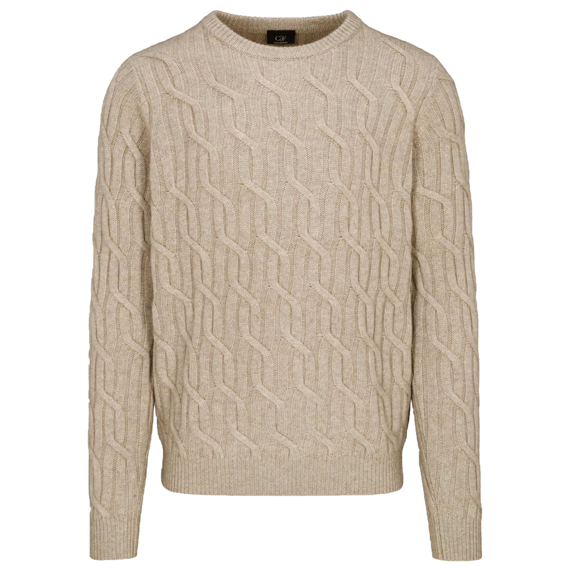 Cashmere Rundhals-Pullover Zopfmuster | IRISH CREAM MELANGE
