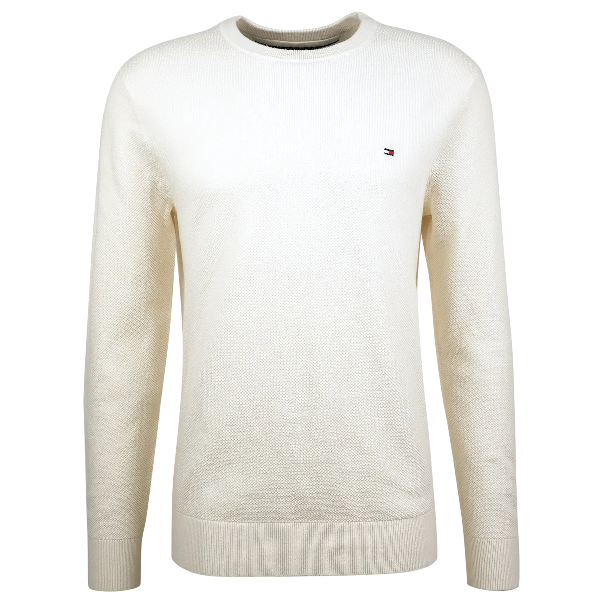 Flag Embroidery Textured Crew Neck Jumper | Ivory Petal