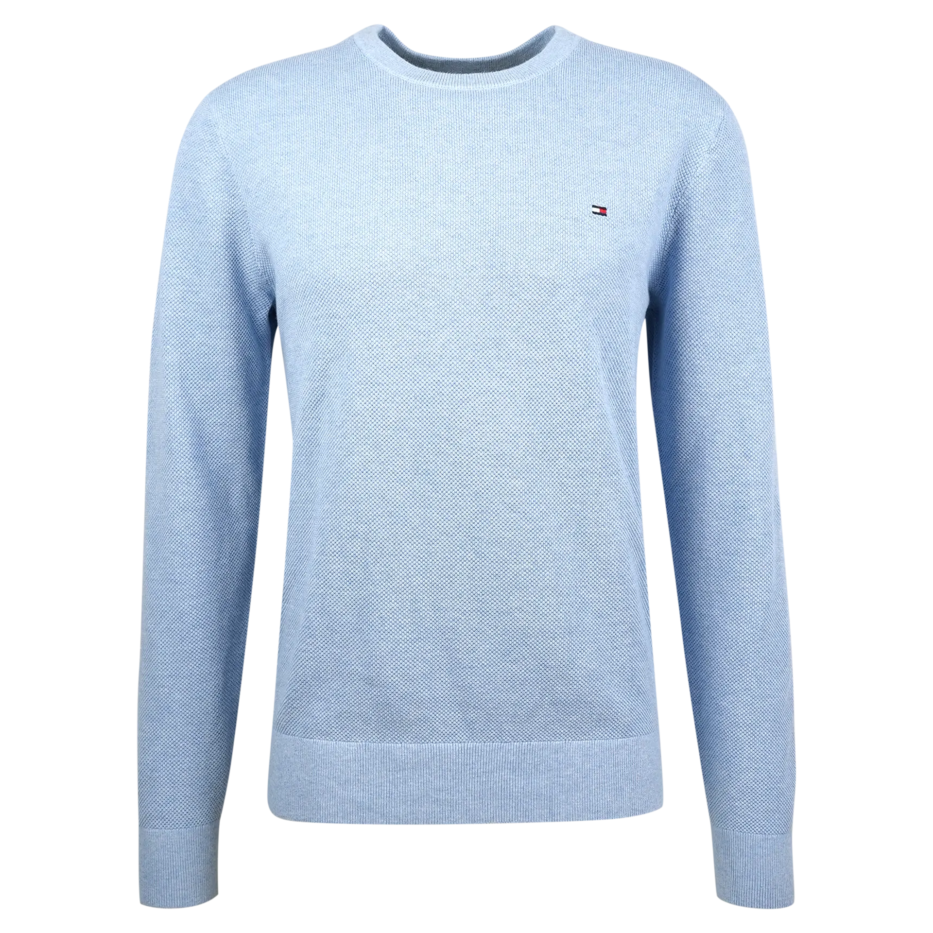 Flag Embroidery Textured Crew Neck Jumper | Light Blue