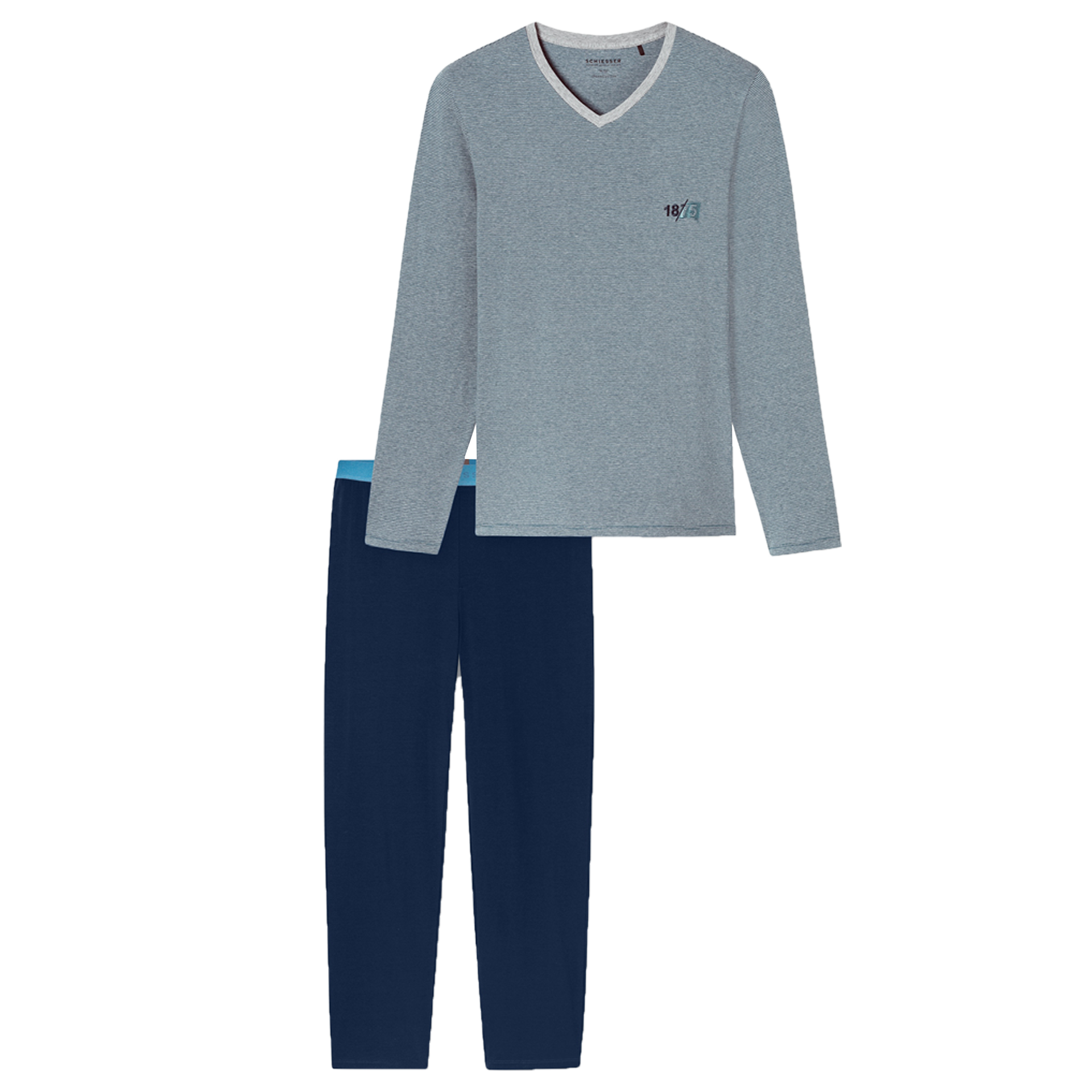 Schlafanzug lang mit V-Ausschnitt | Dunkelblau