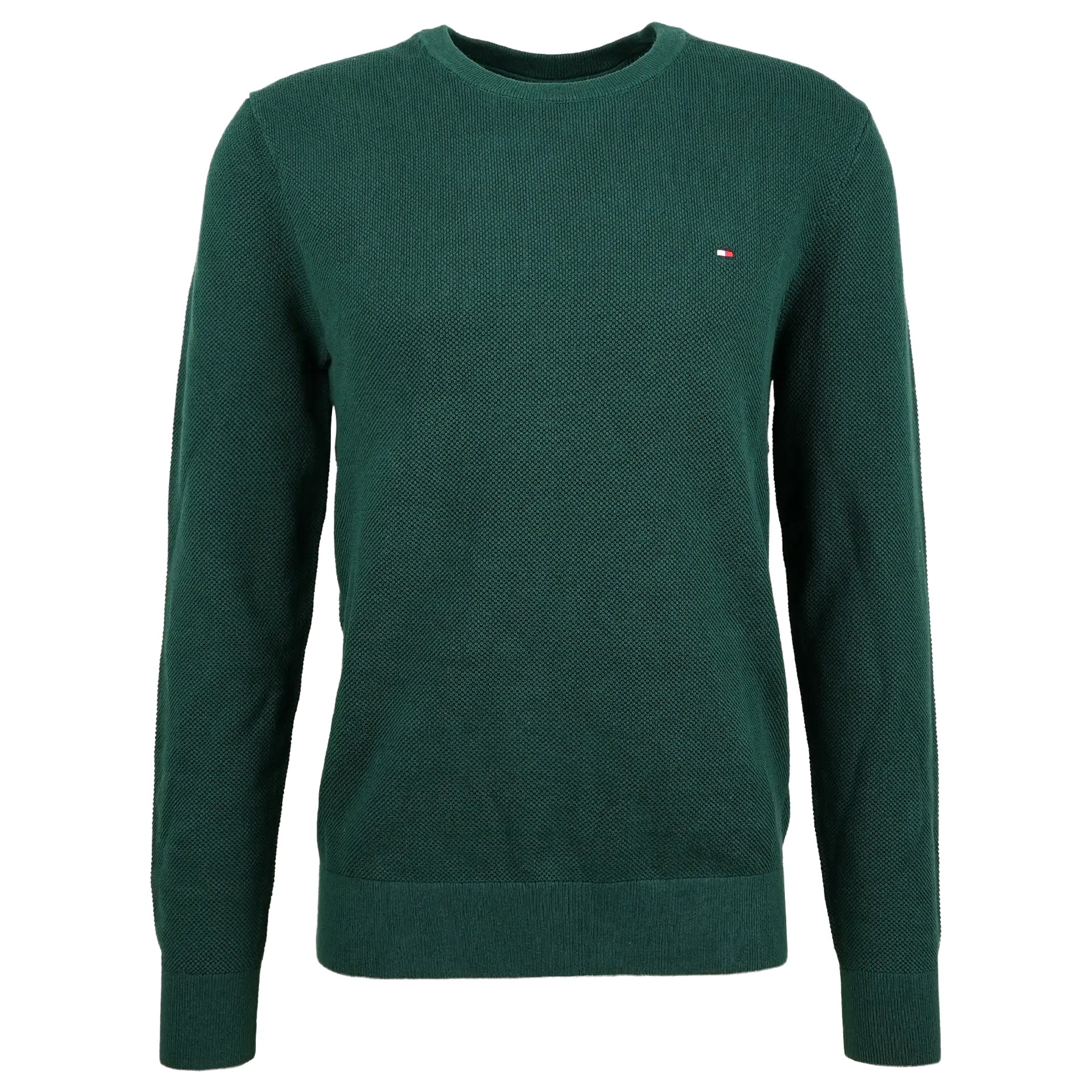 Flag Embroidery Textured Crew Neck Jumper | Ornamental Green Heather