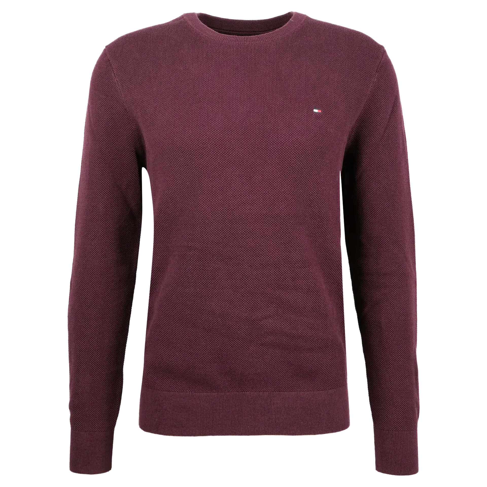 Flag Embroidery Textured Crew Neck Jumper | Deep Burgundy