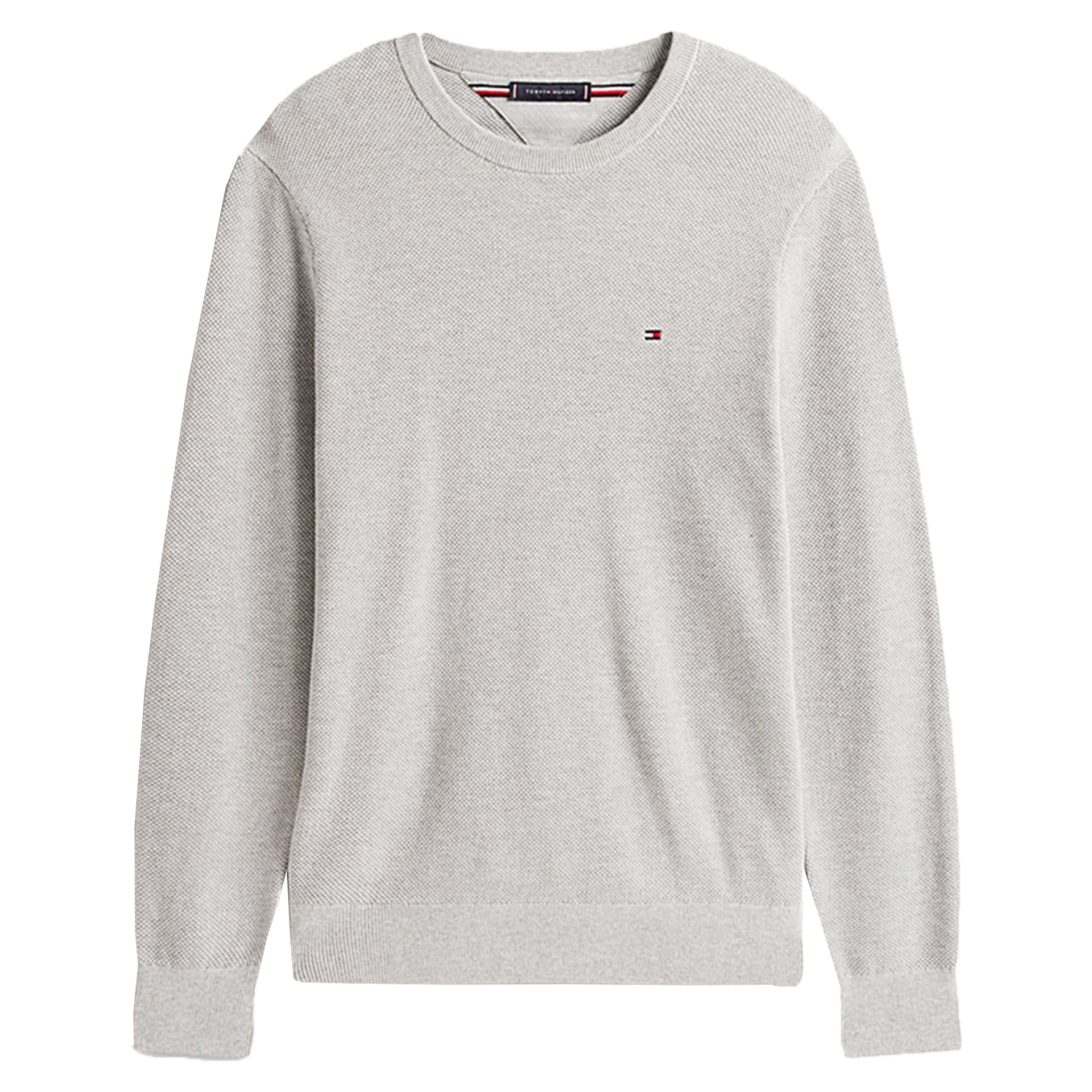 Flag Embroidery Textured Crew Neck Jumper | Light Grey Heather