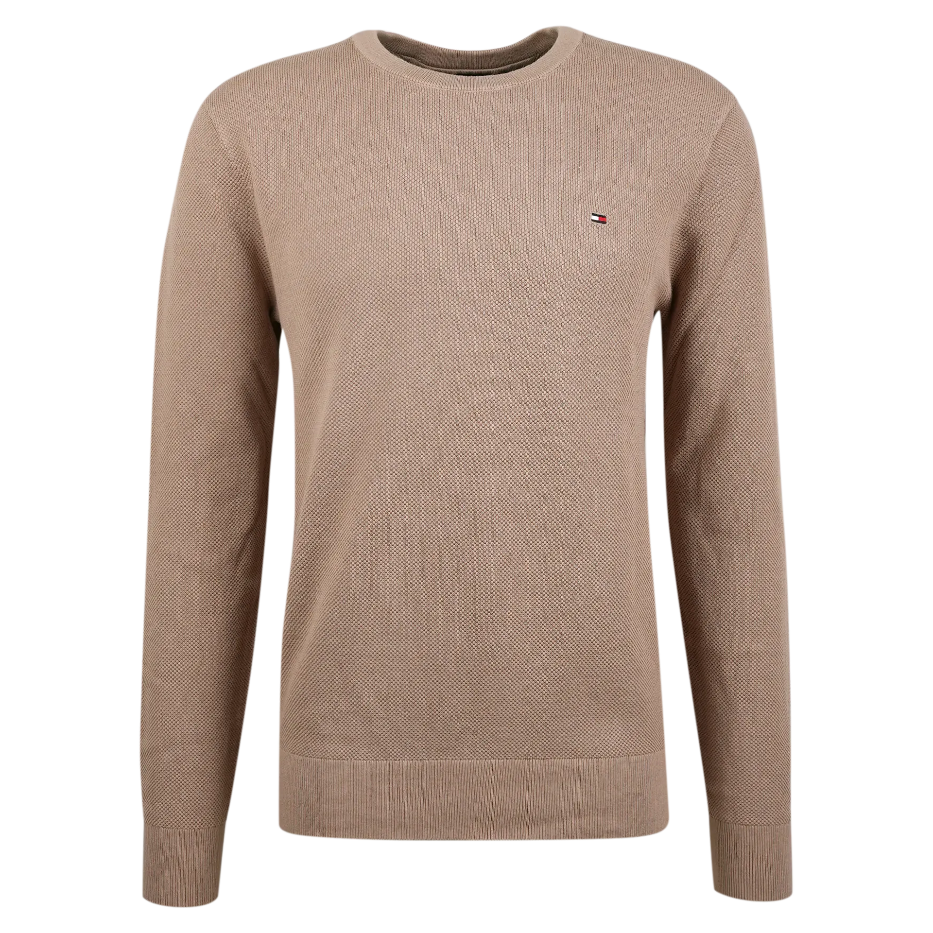Flag Embroidery Textured Crew Neck Jumper | Beige