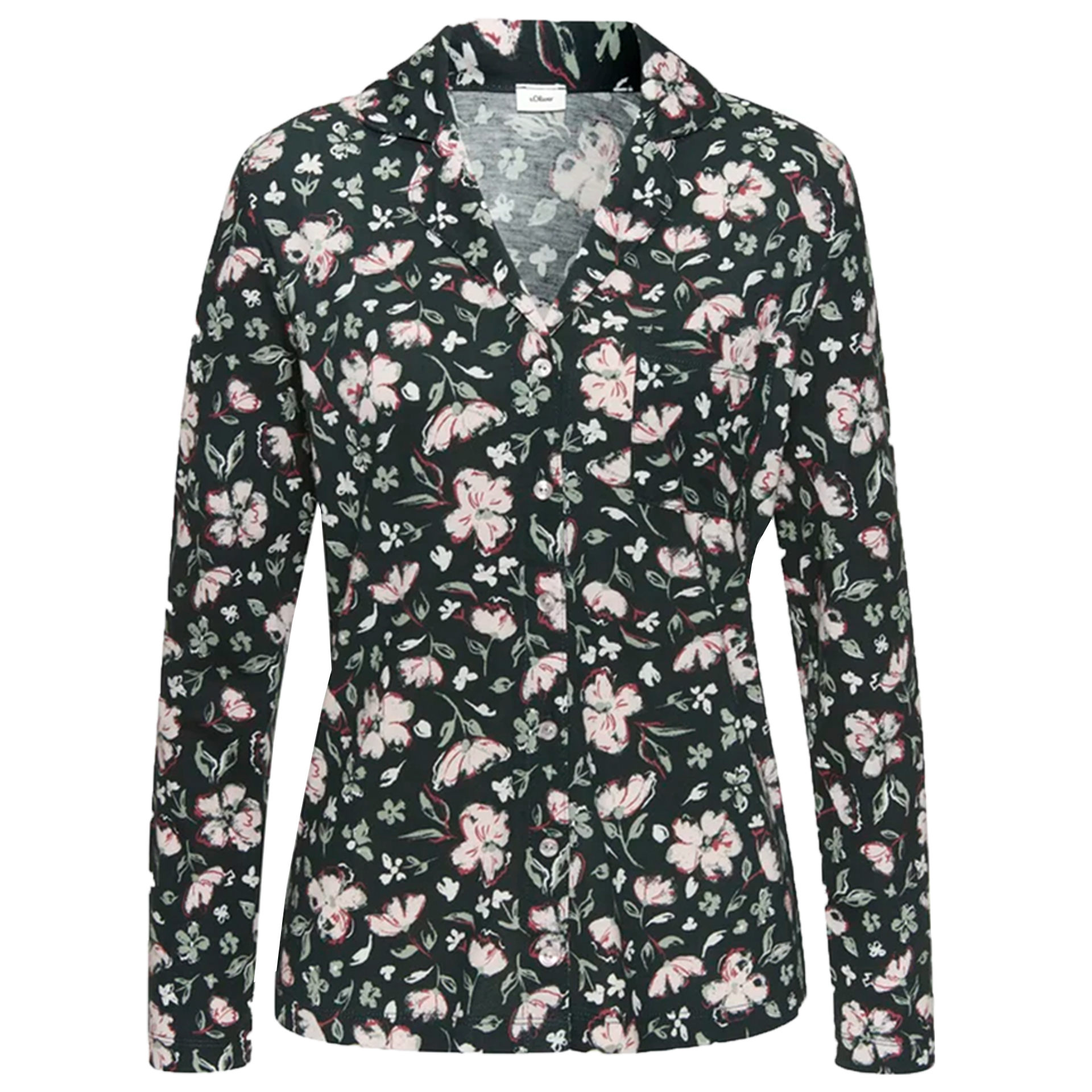 Florales Pyjama-Oberteil mit durchgehender Knopfleiste