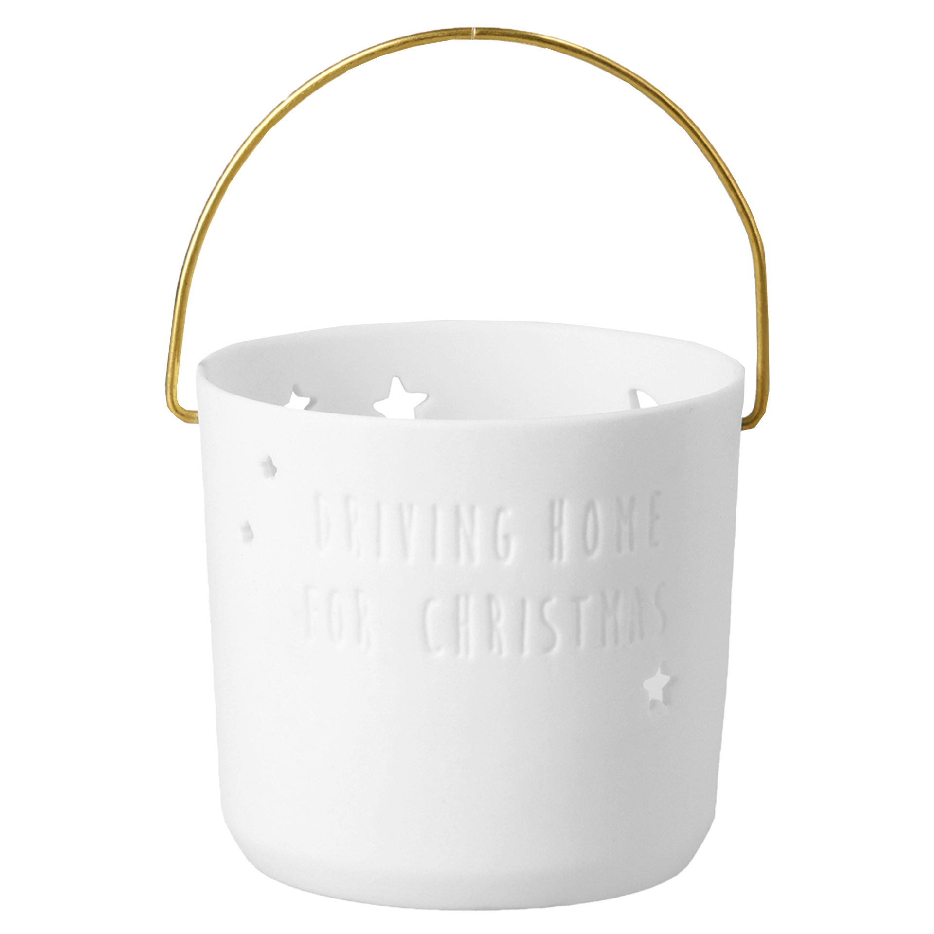Geschenklaterne Driving home for Christmas aus Porzellan | Weiß