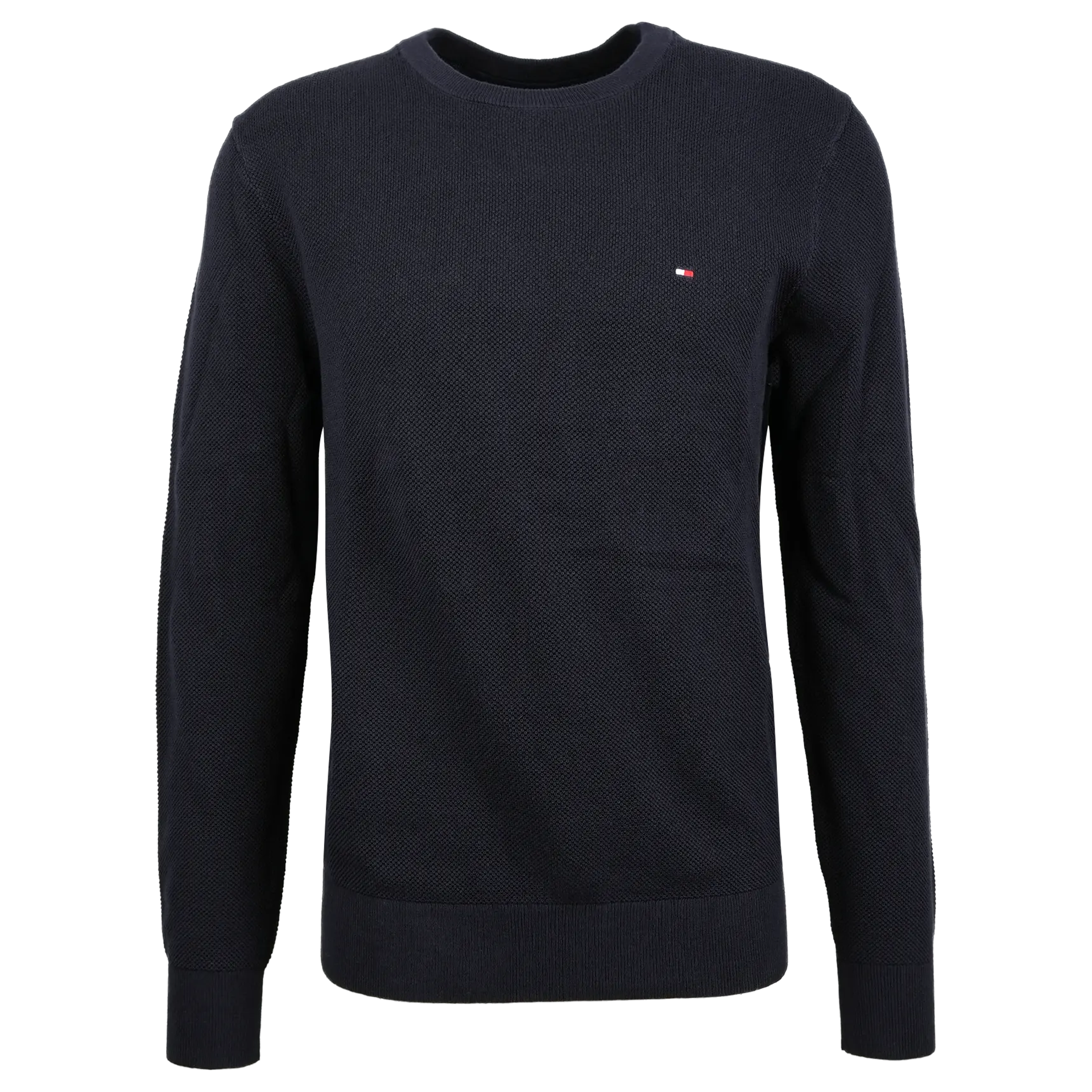 Flag Embroidery Textured Crew Neck Jumper | Navy Blue