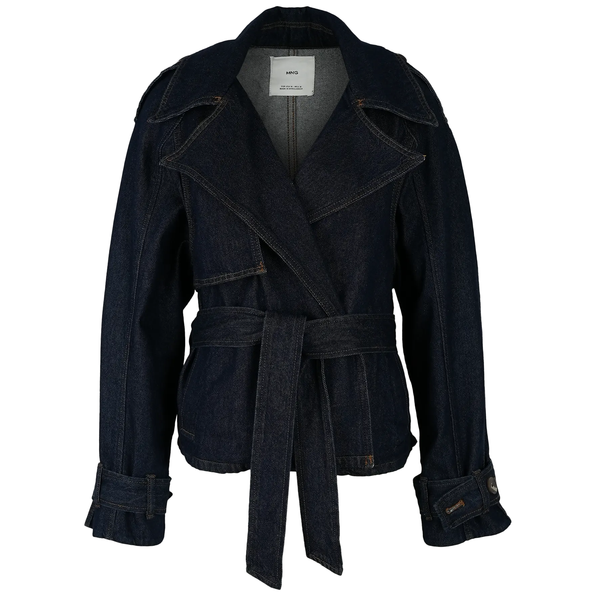 Kurzer Jeans-Trenchcoat mit Gürtel Kurzer Jeans-Trenchcoat mit Gürtel
