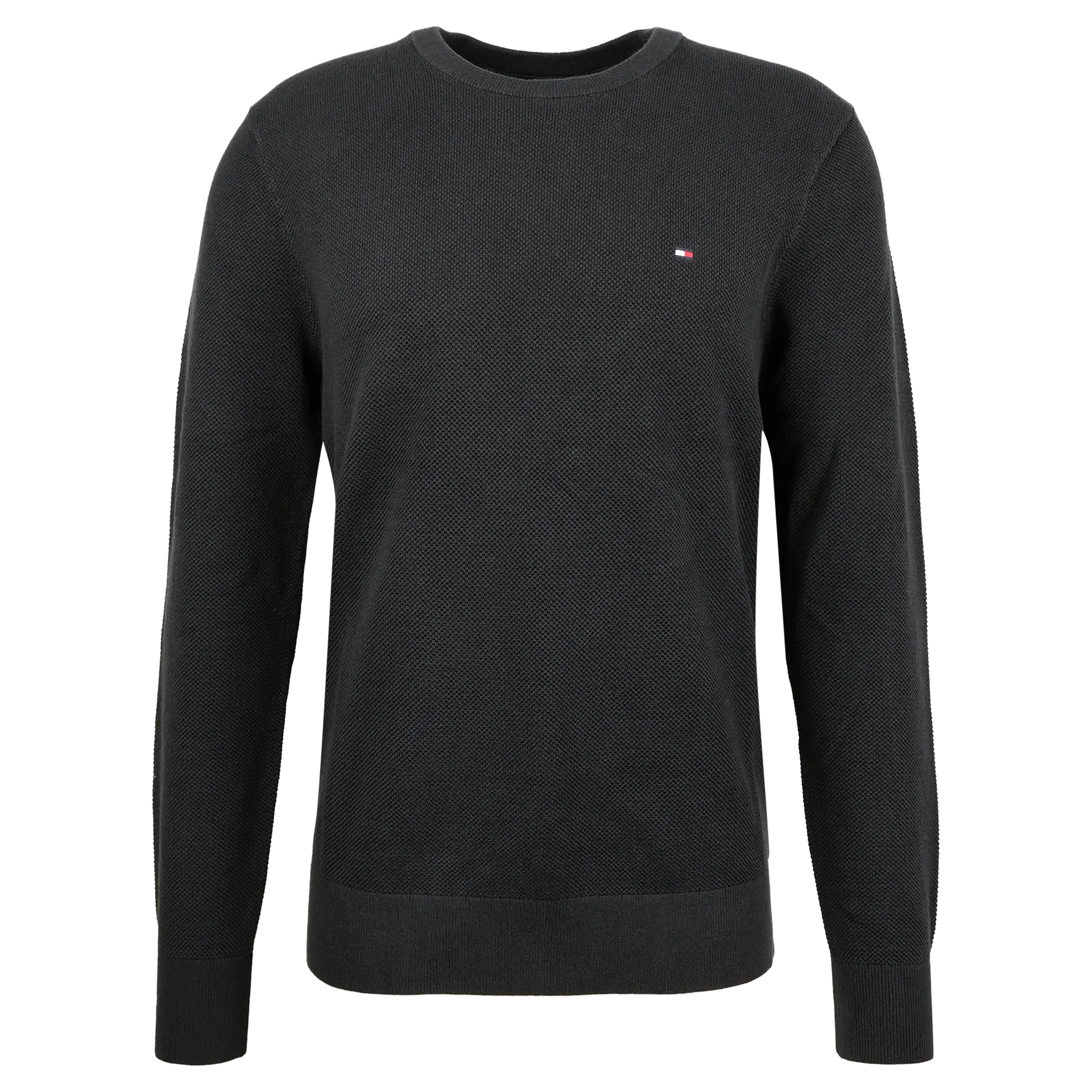 Flag Embroidery Textured Crew Neck Jumper | Black