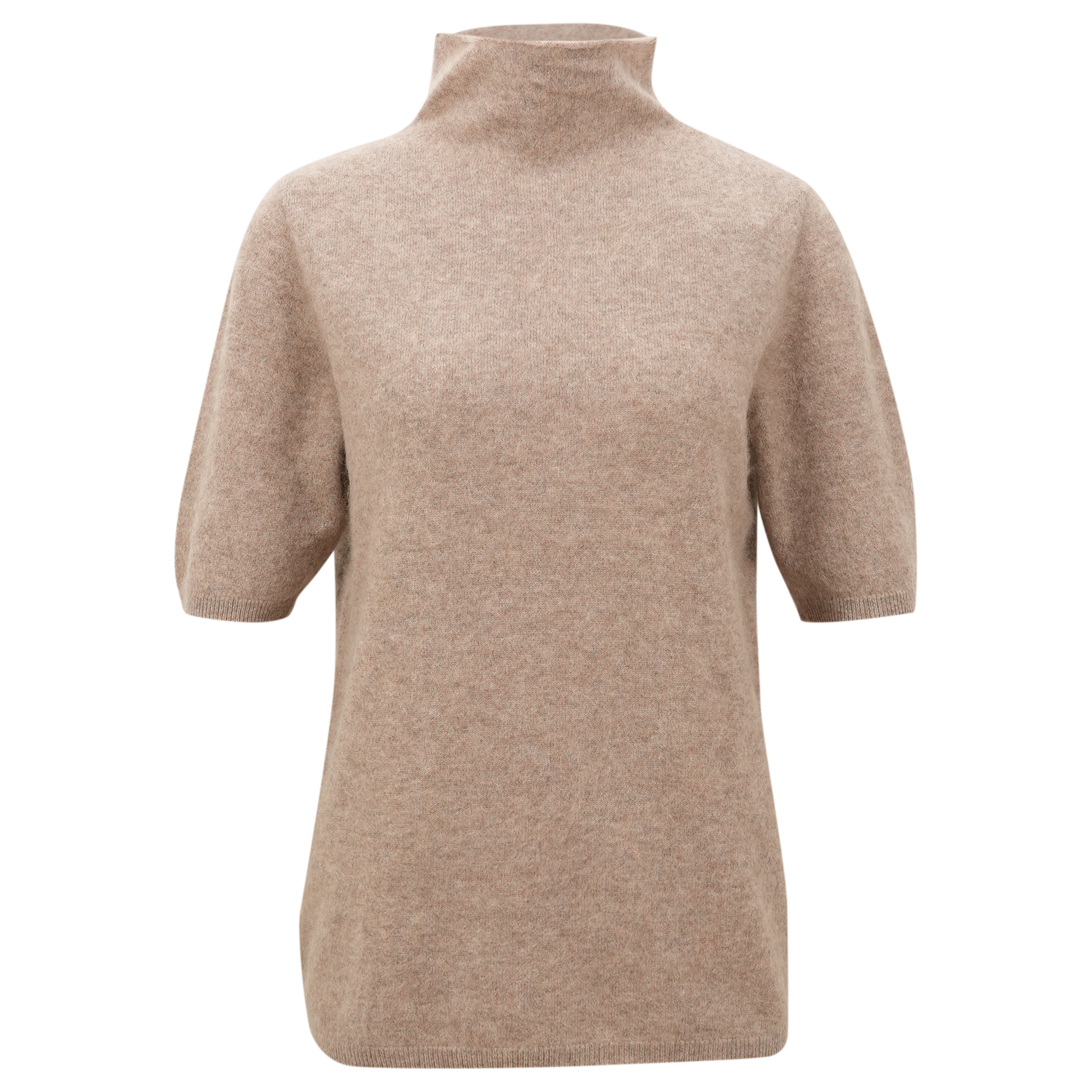 Kurzarm-Pullover mit Stehkragen aus Brushed Cashmere | CAPPUCCINO MEL.
