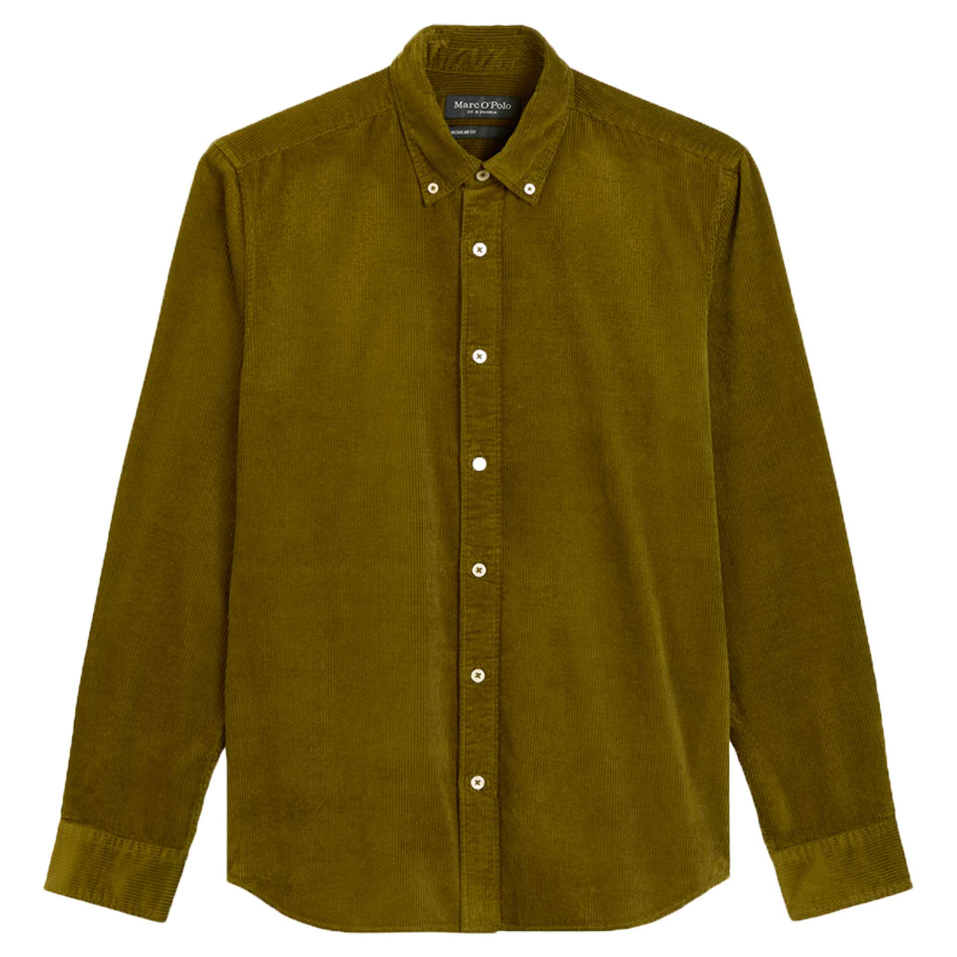 Cord-Hemd Regular mit Button-Down-Kragen | Green Mustard