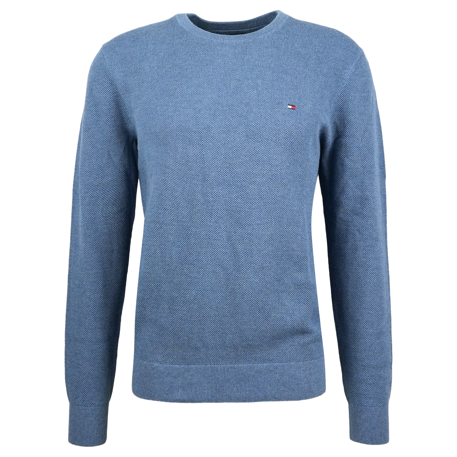 Flag Embroidery Textured Crew Neck Jumper | Blue