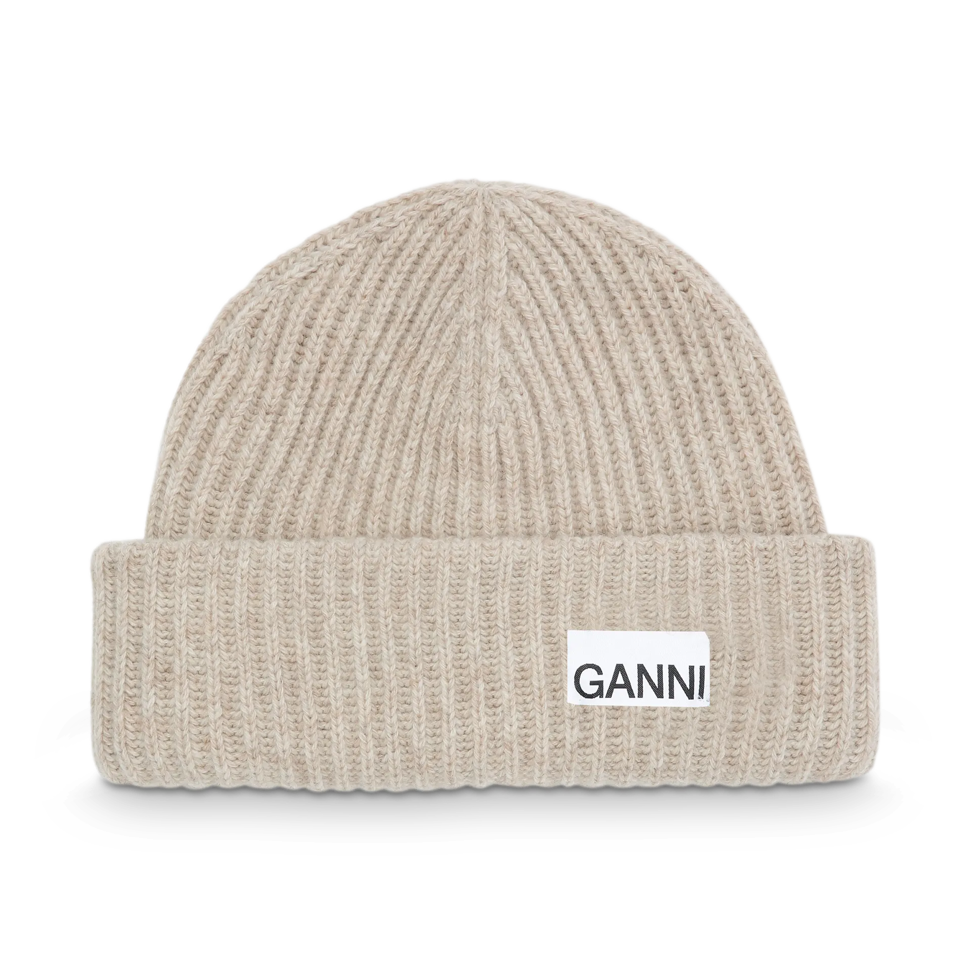 Sand Fitted Wool Rib Knit Beanie