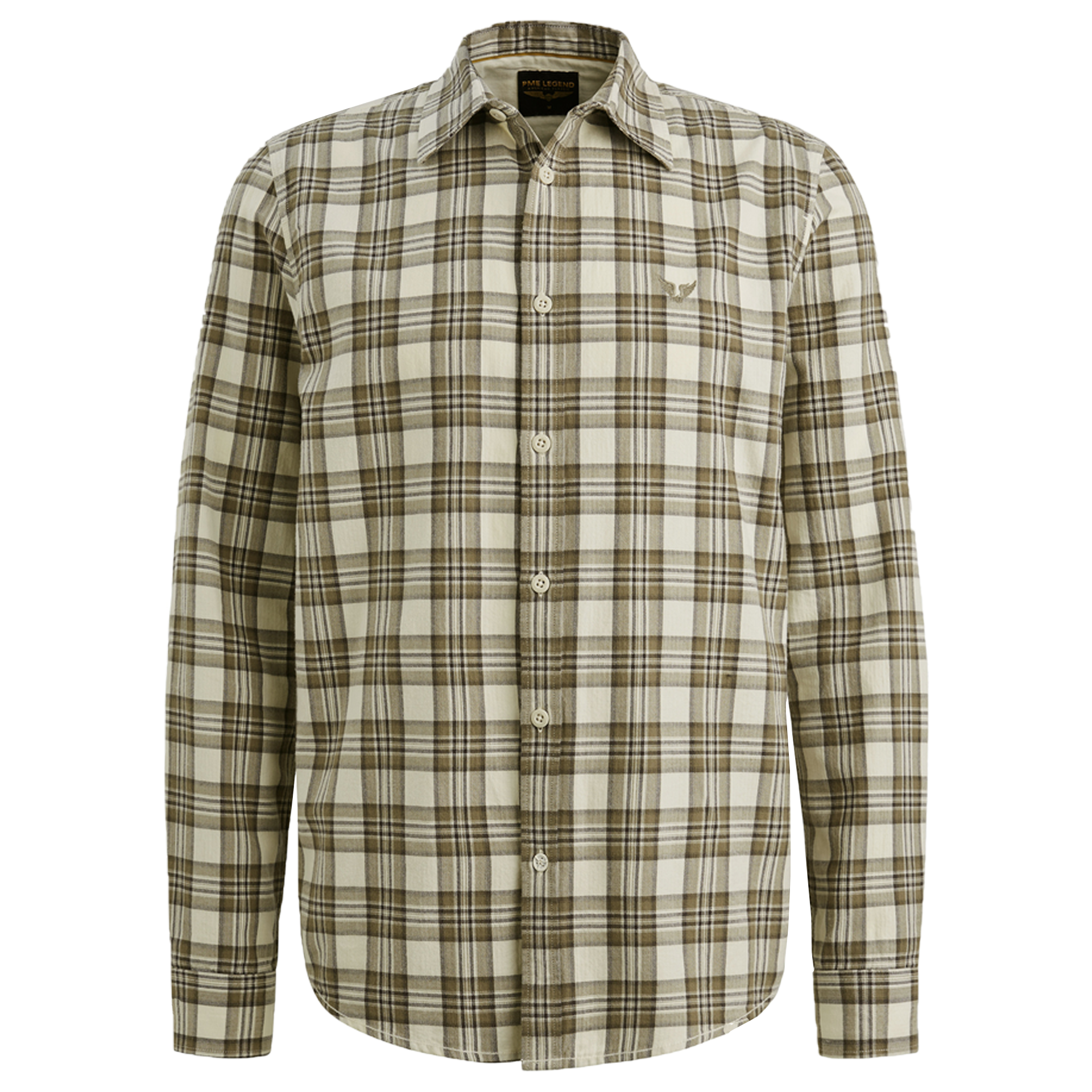 Langarm-Hemdshirt aus Herringbone‑Yarn | Bone White